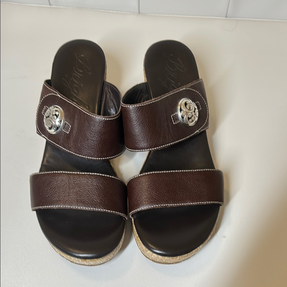 Brighton Brown Leather Wedge Sandals - Picture 2 of 12